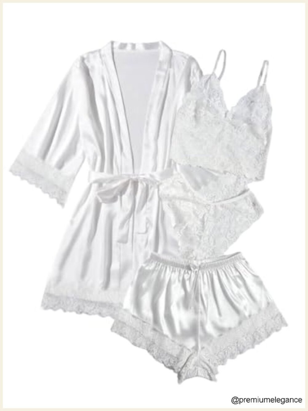 Silk Satin 4pcs Pajama Set with Robe Sleepwear